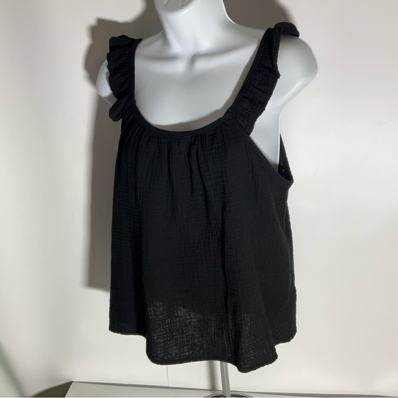 P Cill Black Tank Top w/Adjustable Button Wide Ruffle Straps & Flowing Bodice SM - Picture 10 of 16